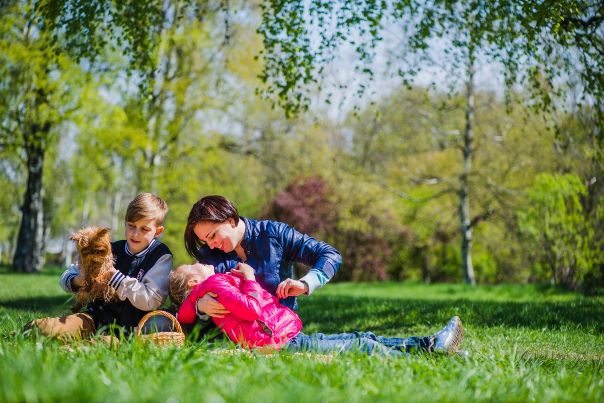mother playing with her kids