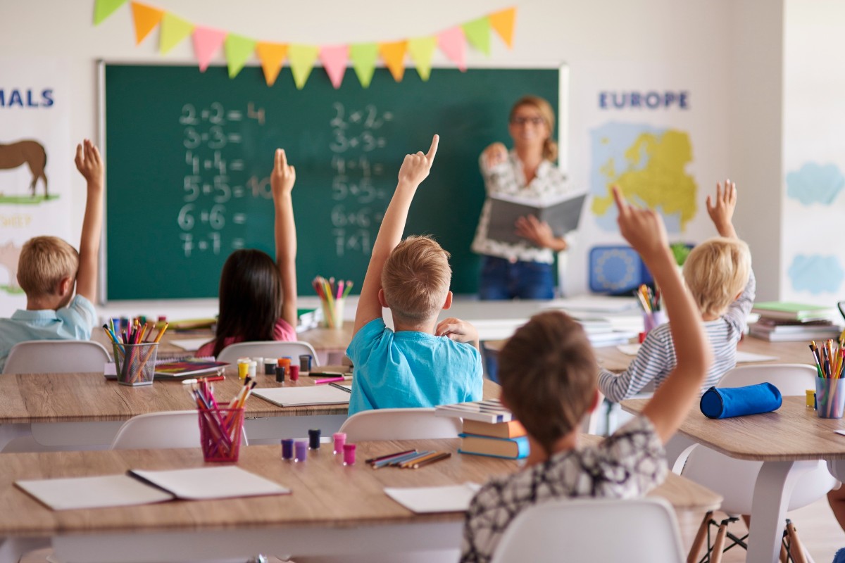elementary students are raising their hand