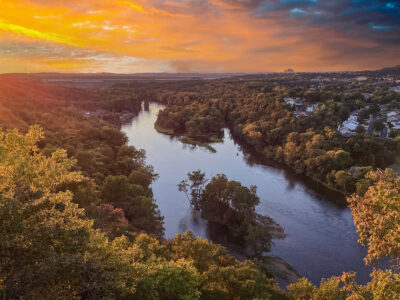 Spectacular Scenic Sunset view of Table Rock Lake, Table Rock Lake Dam and The White River in Branson at Southwest Missouri.